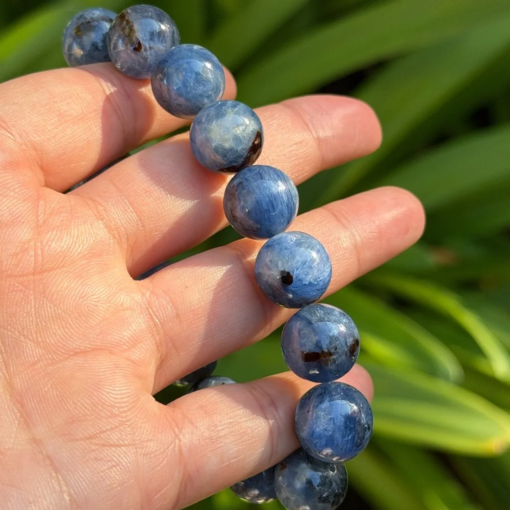 13.5mm‎ stretchable chunky blue kyanite bracelet 0740